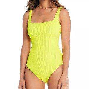 Bleu by Rod Beattie Women's Square-Neck One-Piece Swimsuit In Chartreuse Size 8